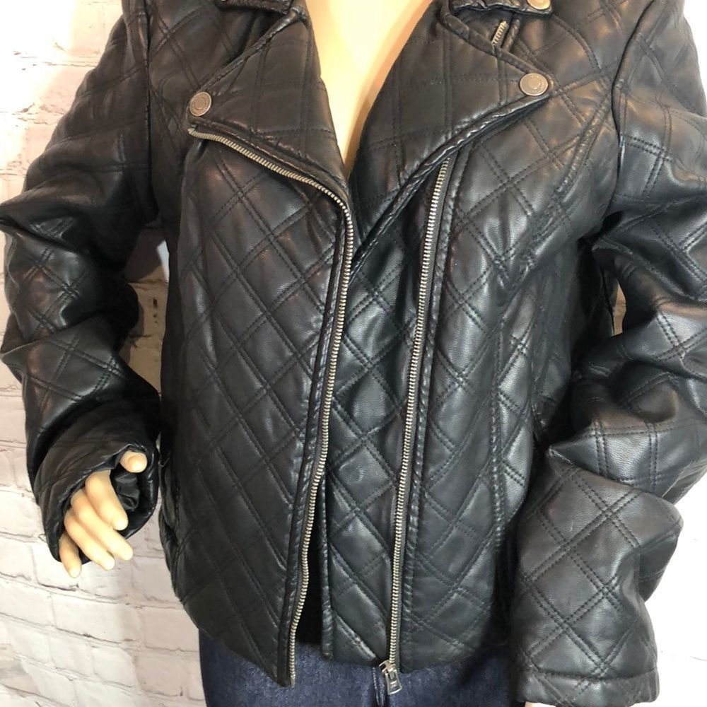 Aeropostale Black Faux Leather Quilted Moto Jacket Juniors XL - Picture 5 of 10